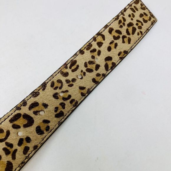 Leopard Print Leather Belt with Gold Toned Square Buckle Women Size Small 28-32” - Picture 8 of 8